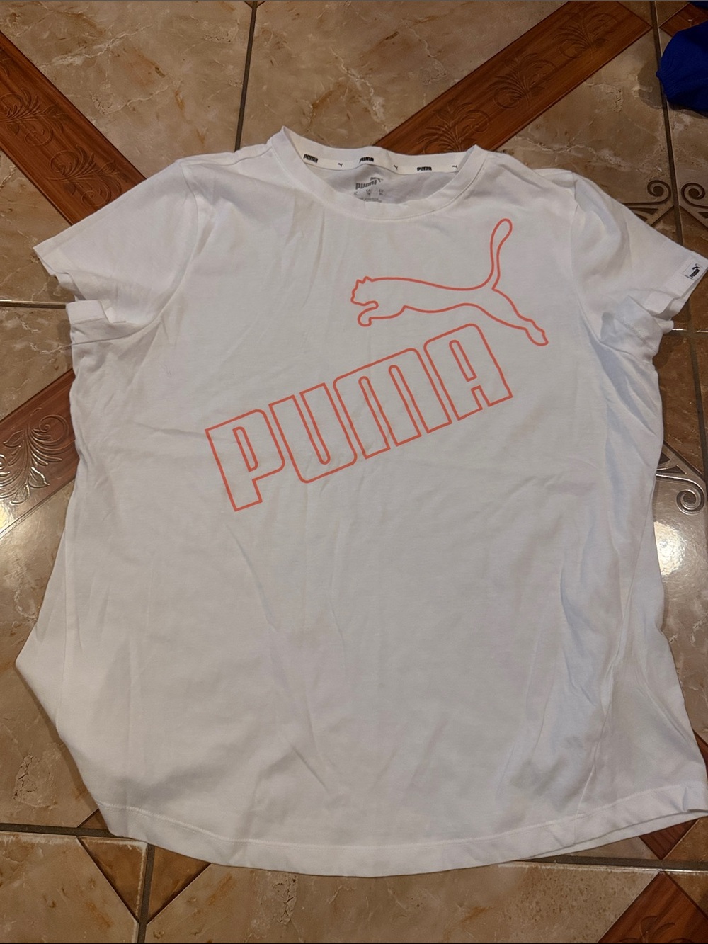 Puma White Tee with Coral Logo Outline